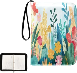 Kigai Colorful Flowers Card Binder 4-Pocket Trading Card Binder Game Card Collection Binder Album Holder with 50 Removable Sleeves Up to 400 Sports Cards