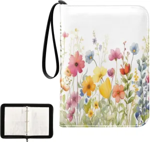 Kigai Colorful Flowers Card Binder 4-Pocket Trading Card Binder Game Card Collection Binder Album Holder with 50 Removable Sleeves Up to 400 Sports Cards