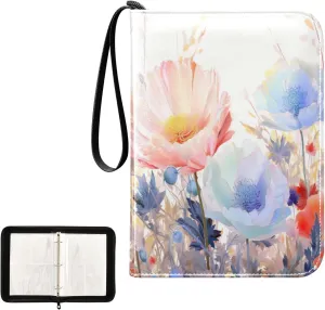Kigai Colorful Flowers Card Binder 4-Pocket Trading Card Binder Game Card Collection Binder Album Holder with 50 Removable Sleeves Up to 400 Sports Cards