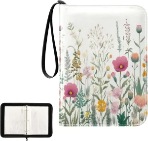 Kigai Colorful Flowers Card Binder 4-Pocket Trading Card Binder Game Card Collection Binder Album Holder with 50 Removable Sleeves Up to 400 Sports Cards