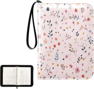 Kigai Colorful Petals Card Binder 4-Pocket Trading Card Binder Game Card Collection Binder Album Holder with 50 Removable Sleeves Up to 400 Sports Cards