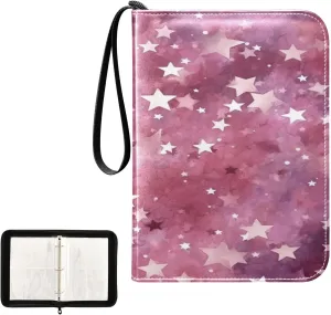 Kigai Colorful Stars Card Binder 4-Pocket Trading Card Binder Game Card Collection Binder Album Holder with 50 Removable Sleeves Up to 400 Sports Cards