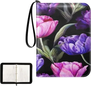 Kigai Colorful Tulip Card Binder 4-Pocket Trading Card Binder Game Card Collection Binder Album Holder with 50 Removable Sleeves Up to 400 Sports Cards