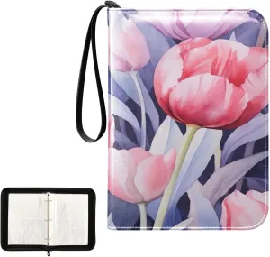 Kigai Colorful Tulip Card Binder 4-Pocket Trading Card Binder Game Card Collection Binder Album Holder with 50 Removable Sleeves Up to 400 Sports Cards