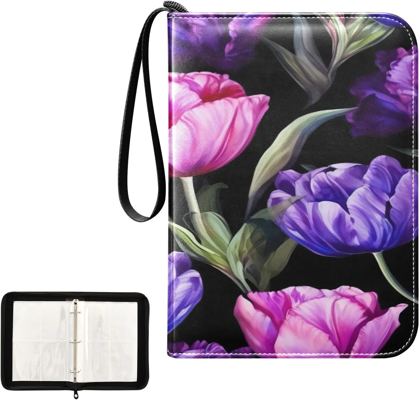 Kigai Colorful Tulip Card Binder 4-Pocket Trading Card Binder Game Card Collection Binder Album Holder with 50 Removable Sleeves Up to 400 Sports Cards