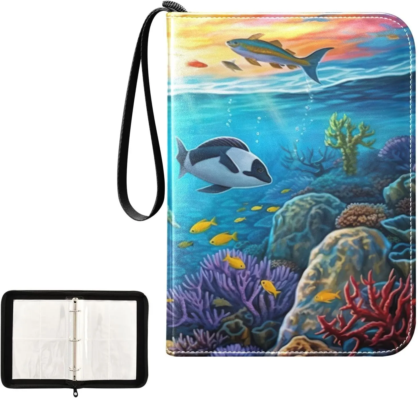 Kigai Ocean Fish Card Binder 4-Pocket Trading Card Binder Game Card Collection Binder Album Holder with 50 Removable Sleeves Up to 400 Sports Cards