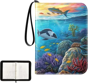 Kigai Ocean Fish Card Binder 4-Pocket Trading Card Binder Game Card Collection Binder Album Holder with 50 Removable Sleeves Up to 400 Sports Cards