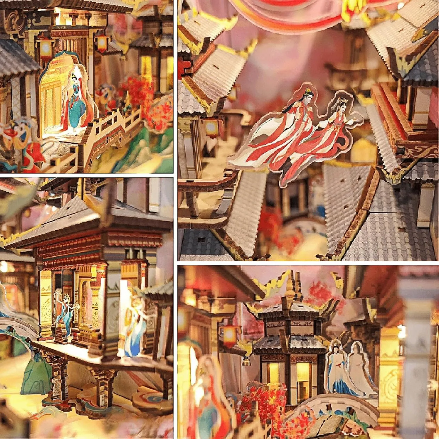 KingStora DIY Book Nook Kit - Japanese Style Miniature Dollhouse Kits with Human Body Sensor LED Light, 3D Puzzle Art Bookends, Model for Adults (Prajna)