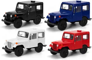 KiNSMART - 1971 Jeep DJ-5B SetOf4 5" 1:26 Scale Die Cast Metal Modle Toy Truck Black, White, Red, Blue