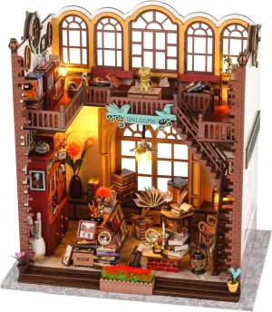 Kisoy DIY Miniature House Kit, Wooden Dollhouse with Furniture for Teens and Adults, Handmade Dollhouse Toy with Furniture and Light for Birthday/Christmas Day (Magic Bookstore)