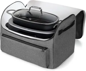 Kitchen Cover Pocket Compatible with Ninja Slow Cooker, Foodi Possible Cooker Pro 8.5 Qt Accessories, Travel Crockpot, Picnic bag with Easy Clean Linning-Leak-proof Soup, Gray