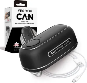 Kitchen Mama Orbit One Rechargeable Can Opener: Hands-Free, USB-C Charging, Auto Shut-Off, Smooth Edge, Professional Blade for Large Cans, with Elegant Storage Box (Black)