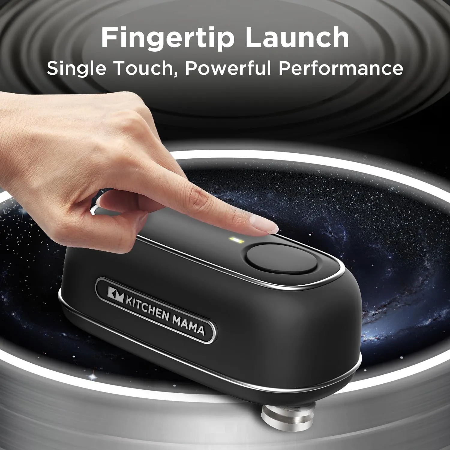 Kitchen Mama Orbit One Rechargeable Can Opener: Hands-Free, USB-C Charging, Auto Shut-Off, Smooth Edge, Professional Blade for Large Cans, with Elegant Storage Box (Black)