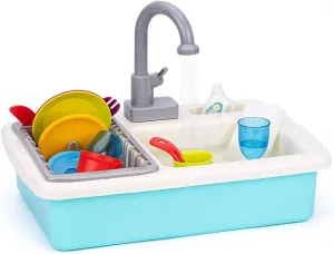 Kitchen Play Sink Toys, Fun & Educative Kids Sink, Electric Dishwasher Playing Toy with Running Water for Toddler - 20 Piece Pretend Play Set