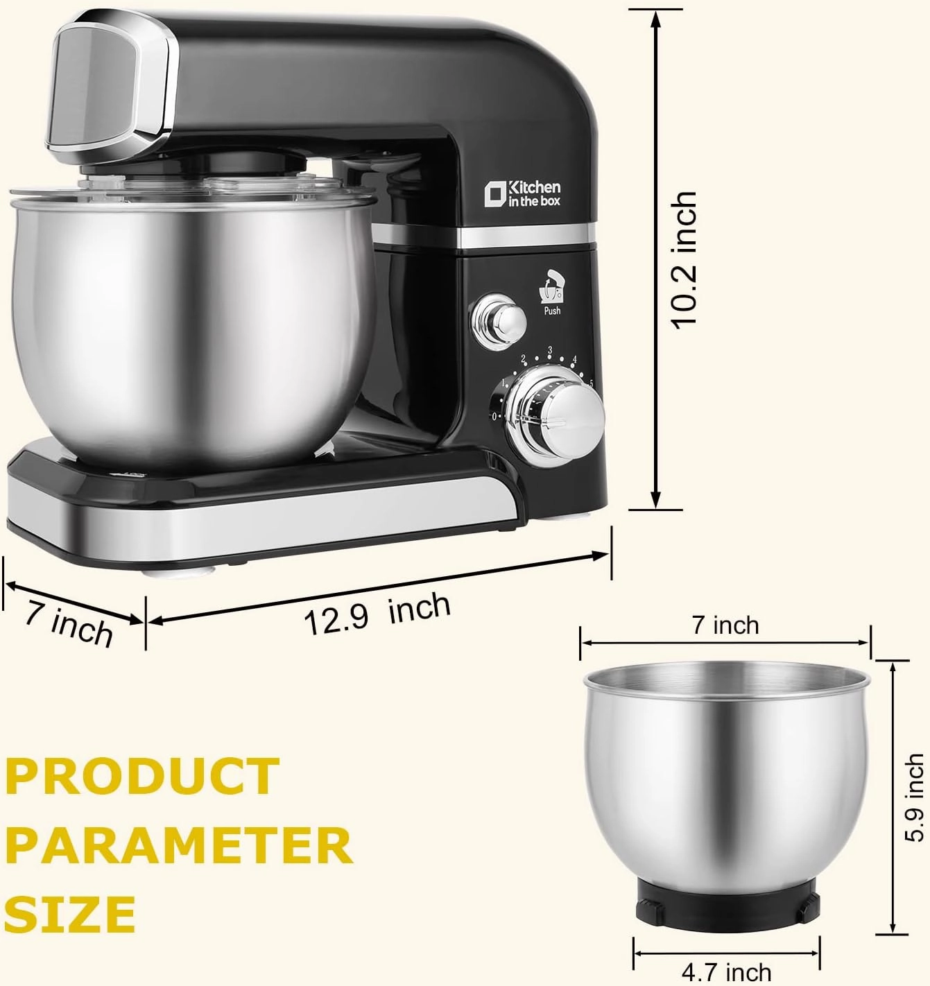 Kitchen in the box Stand Mixer,3.2Qt Small Electric Food Mixer,6 Speeds Portable Lightweight Kitchen Mixer for Daily Use with Egg Whisk,Dough Hook,Flat Beater (Black)