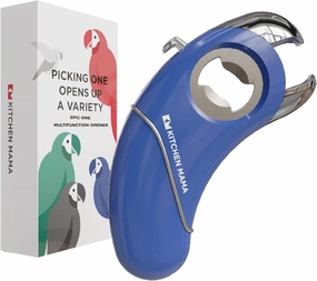 Kitchen Mama Epic One Multifunction Opener: Magnetic Bottle Opener, Beer and Soda Can Opener, Pull Tab and Jar Opener for Weak Hands and Arthritis (Blue)