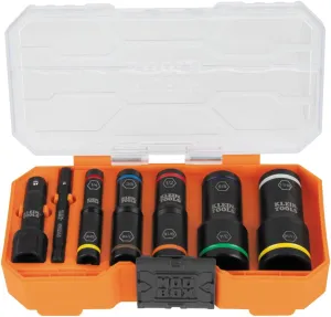 Klein Tools 65618 KNECT Flip-10 SAE Impact Socket Set, Deep Sockets with 5 Color-Coded Flip Sockets, 10 SAE Socket Sizes, 1/4 and 3/8-Inch Adapters and MODbox Case
