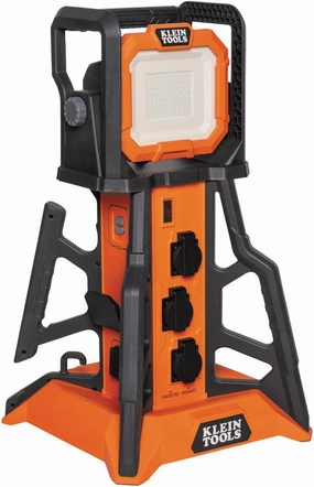 Klein Tools 29610 PowerHub, 6 Surge Protected Covered 15A Outlets, 5000 Lumen Work Light, 4 USB Ports, Built-in GFCI, Overcurrent Protection