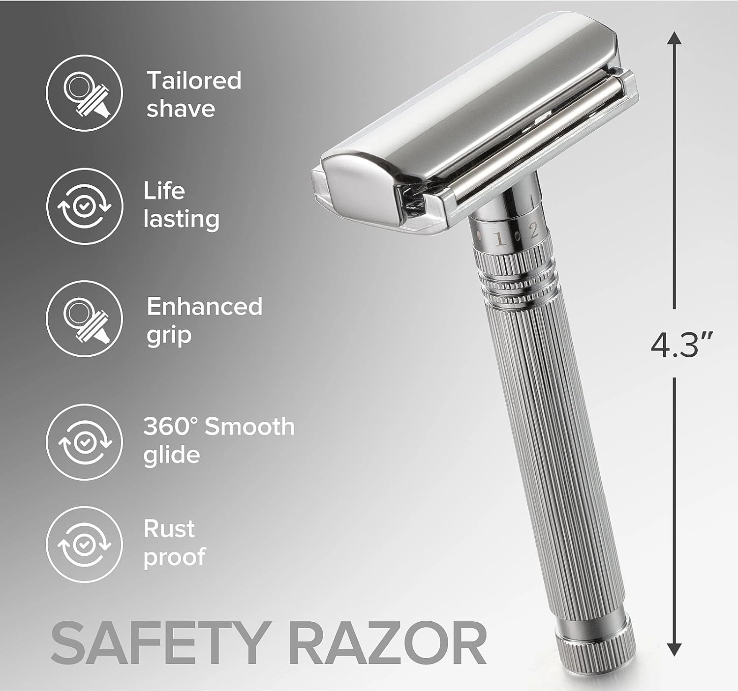 KOBAYA Men's Double Edge Safety Razor, Metal Shaving Razor with 5 Stainless Blades, 360° Smooth Shave, Adjustable Sensitive Skin Setting,Eco-Friendly,Close Shaving-Silver