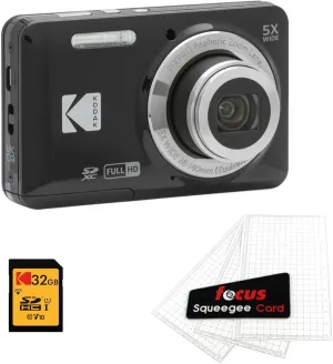 Kodak PIXPRO Friendly Zoom FZ55 Digital Camera (Black) Bundle with 32GB Memory Card and Digital Camera LCD Screen Protectors (3 Items)