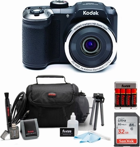 KODAK PIXPRO AZ252 Astro Zoom Digital Camera (Black) Bundle with 32GB Card, Case, Koah Nostrand Avenue Gadget Bag with Accessory Kit and Rechargeable Batteries