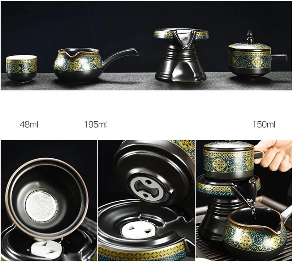 Kungfu Cermaic Tea Set - Complete Traditional Tea Ceremony Kit, with Buddha Statue Tea Holder and Portable Travel Bag