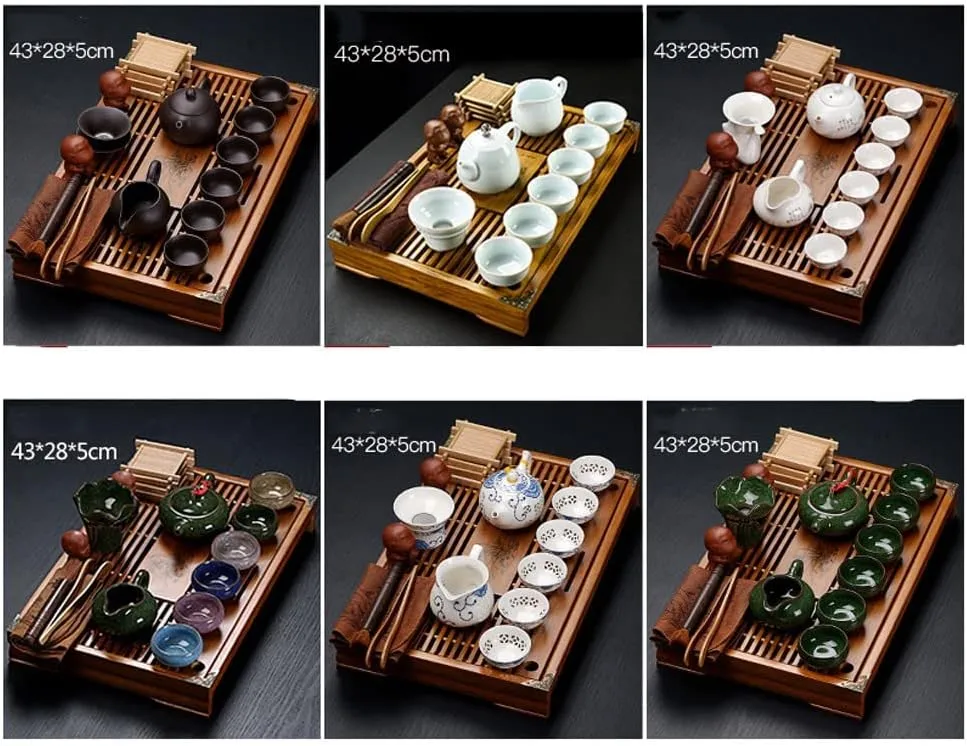 Kungfu Cermaic Tea Set - Complete Traditional Tea Ceremony Kit, with Buddha Statue Tea Holder and Portable Travel Bag