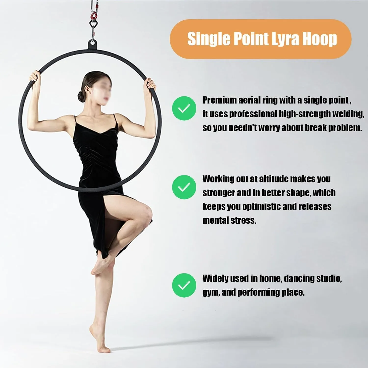 Kunovo Aerial Hoop Set Fully, Professional Metal Lyra Hoop, Aerial Yoga Ring with 1 Ceiling Anchor, 2 Locking Carabiners, 1 Swivel Buckle, 1 Nylon Strap