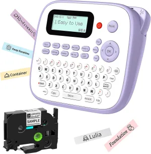Label Maker Machine, D210S Label Maker Machine with Tapes Waterproof, Portable Labeler with Keyboard Powered by Type-C, Multiple Symbols for Home Small Business School Kids Use, Purple