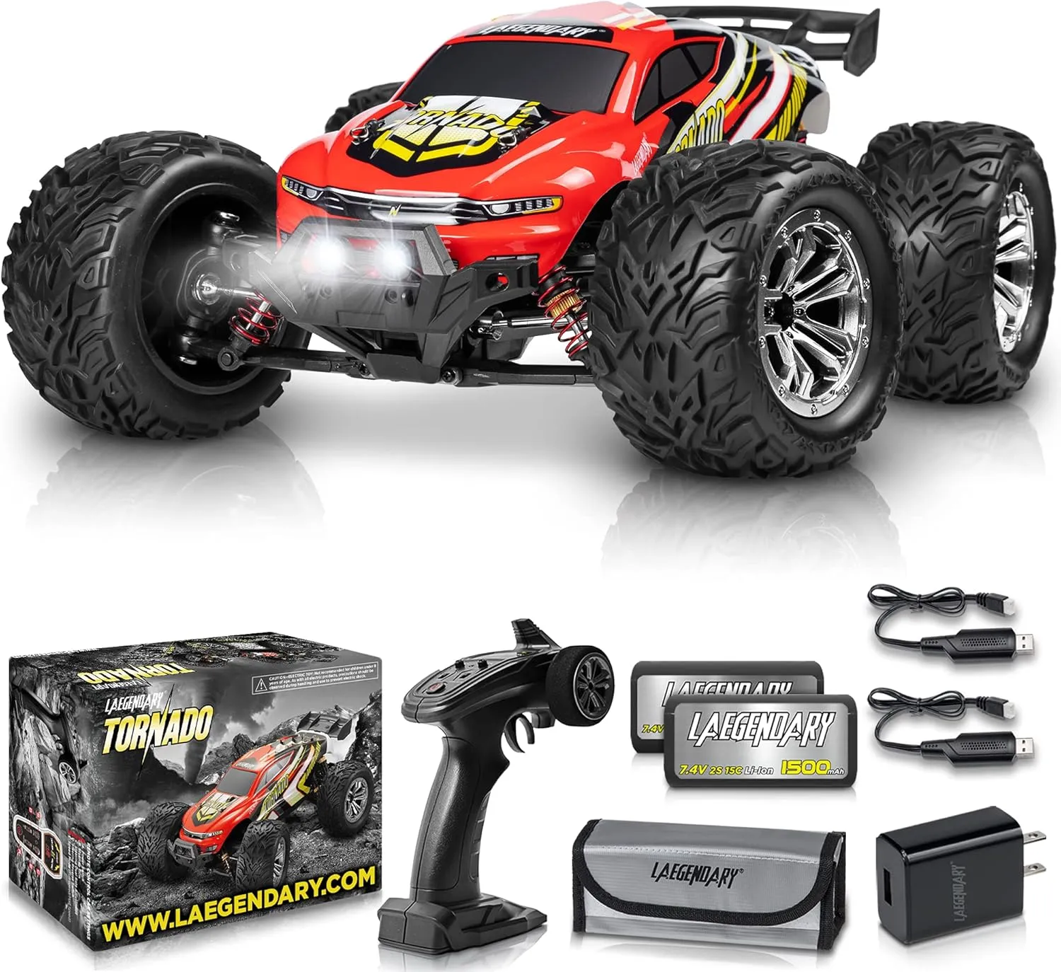 LAEGENDARY 1:12 Scale Large RC Cars 48  kmh Speed - Remote Control Car 4x4 Off Road Monster Truck Electric - All Terrain Waterproof Trucks for Adults - 2 Batteries   Connector for 30  Min Play
