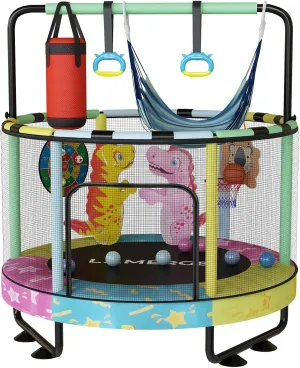 Lamerge 55" 7-in-1 Toddlers Trampoline for Kids, Upgrade Mini Trampoline with Safety Net, Indoor＆Outdoor Toy for Kids 3-8, 500lbs Capacity Trampoline for Boys & Girls, Adjustable Height