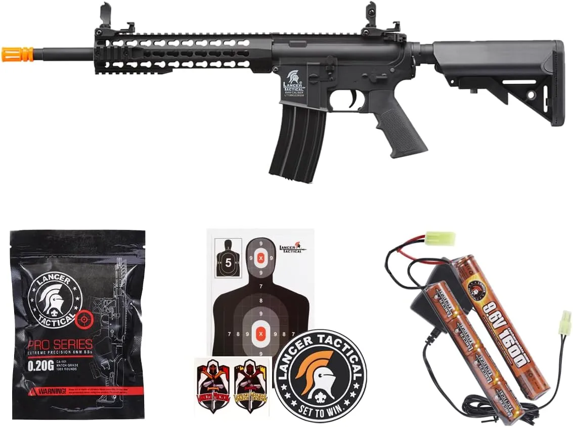 Lancer Tactical Gen 2 Airsoft M4 Carbine 10" KeyMod Piactinny AEG Rifle-1000 Rounds 0.20g BBS, 9.6v Nimh Battery & Charger Included
