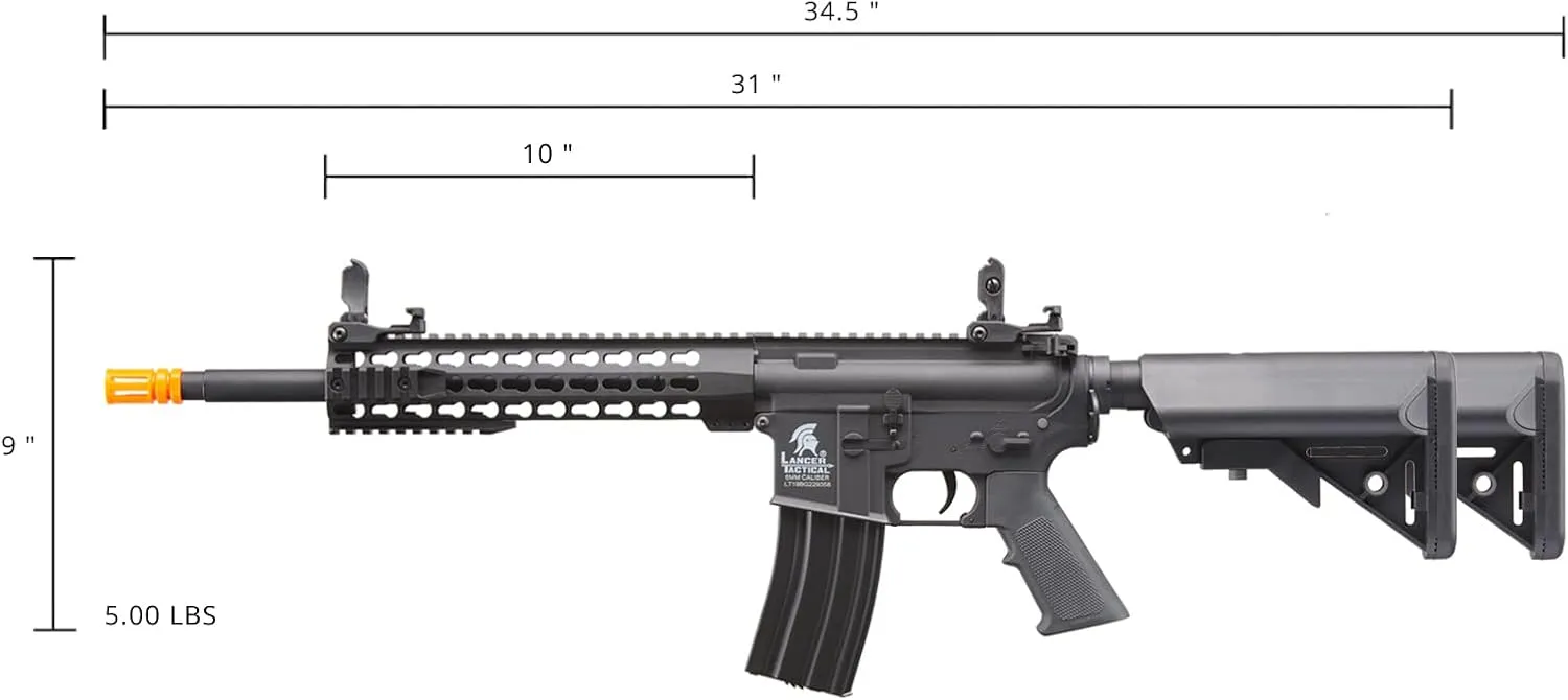 Lancer Tactical Gen 2 Airsoft M4 Carbine 10" KeyMod Piactinny AEG Rifle-1000 Rounds 0.20g BBS, 9.6v Nimh Battery & Charger Included