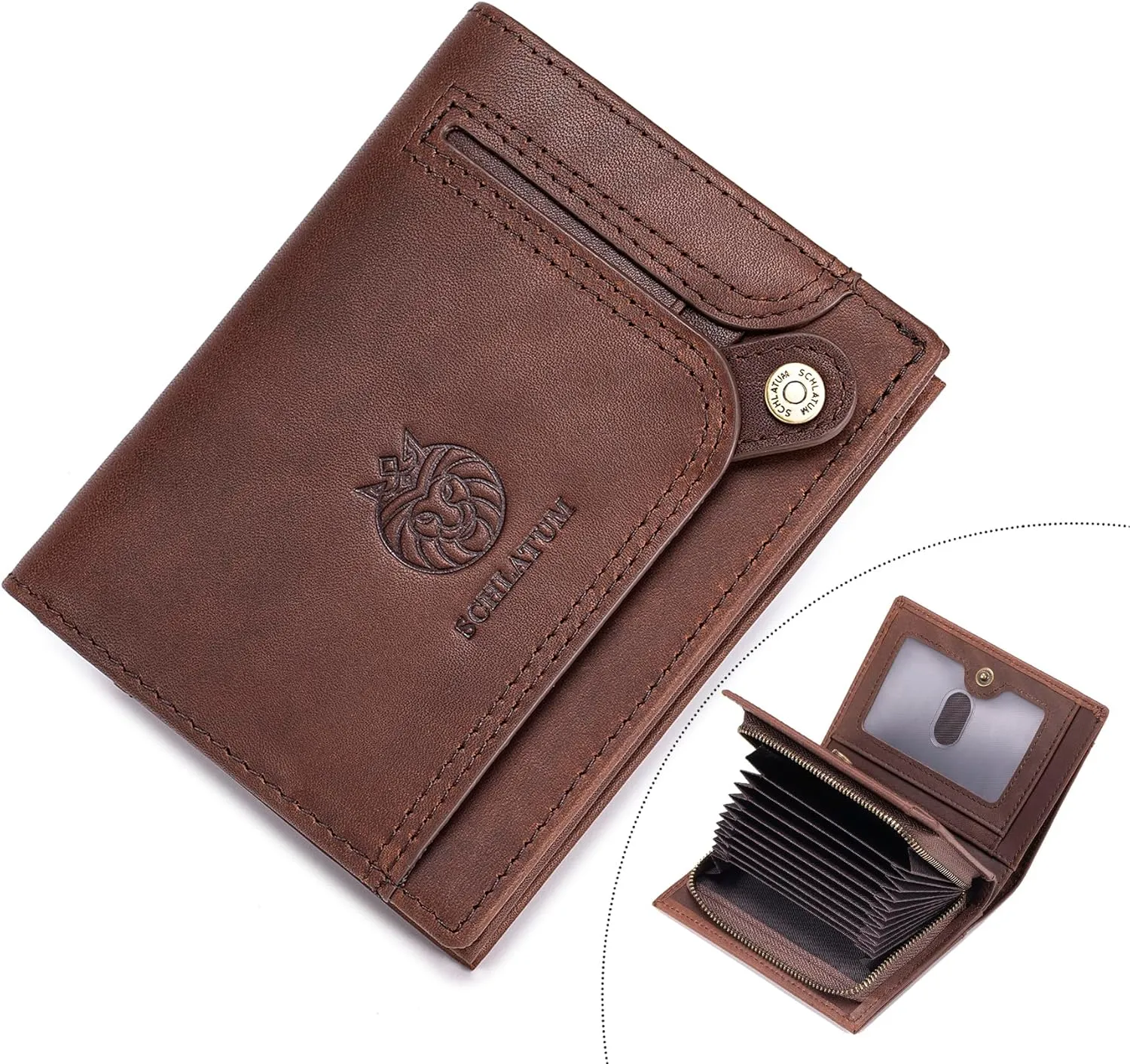 Large Capacity Wallets for Men RFID Blocking Bifold Leather Accordion Credit Card Holder Wallet with 21 Slots, Brown
