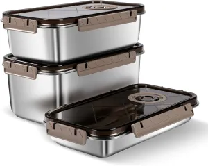 Large Food Containers with Lids Meal Prep Container Airtight Pantry Kitchen Storage Containers Set Reusable Stainless Steel Bowl for Home, Travel, Work, Party, Leftovers (203OZ 128OZ 74OZ)