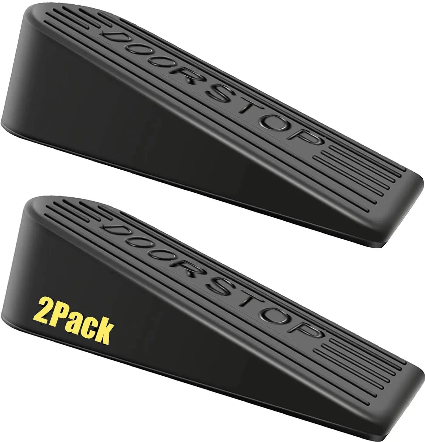 Large Rubber Door Stopper 2 Packs Heavy Duty Wedge Sturdy and Stackable Door Stop, Fit for Gaps up to 2.0 Inches ，Non-Scratching Doorstops Special for Home Office School Heavy Door (Black)