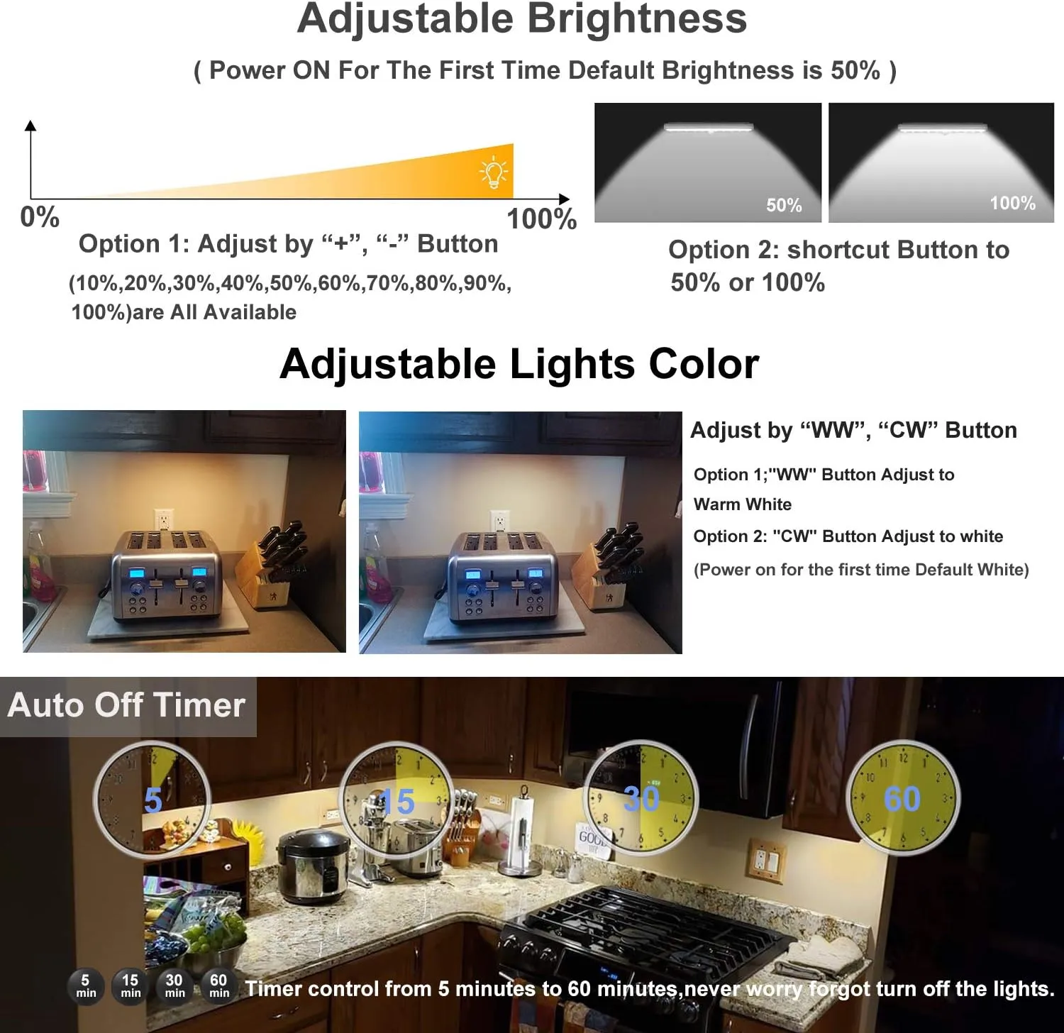 LDOPTO Under Cabinet Lights Wireless with Remote Control Dimmable Battery Operated LED Closet Lights Stick-on Kitchen Lighting with Timer for Kitchen Shelf Hallway Stairs, Multiple Colors 4 Pack