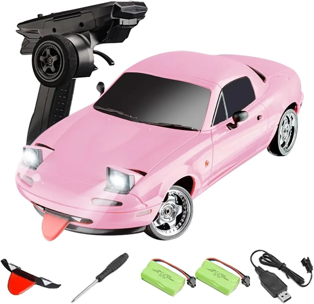 LDRC RC Drift Car, 1:18 Scale 3CH Built-in Gyroscope Rechargeable High-Speed Racing Car for Adults, Full Proportional Gift for Enthusiast (Pink/2 Battery)