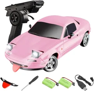 LDRC RC Drift Car, 1:18 Scale 3CH Built-in Gyroscope Rechargeable High-Speed Racing Car for Adults, Full Proportional Gift for Enthusiast (Pink/2 Battery)