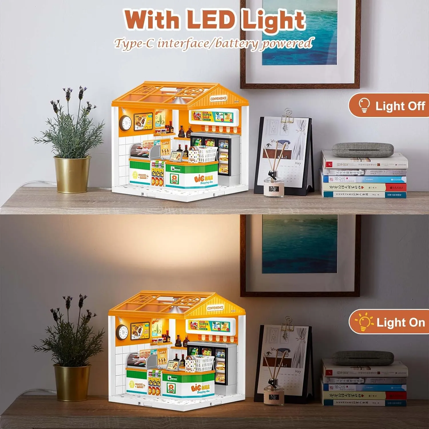 LED Building Blocks for Adults, 1:24 DIY Miniature Dollhouse Kits with Roof & Dustproof Cover, Tiny House Toy Building Sets for Kids Ages 8-12-15, Birthday Hobbies Gift for Men Women Boy Girl