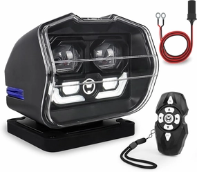 LED Search Light Wireless Remote Control 360° Rotating Searchlight with Strong Magnetic Base&Permanent Mount Automatic Search LED Truck Spot Light for Boat Marine SUV Farm Field