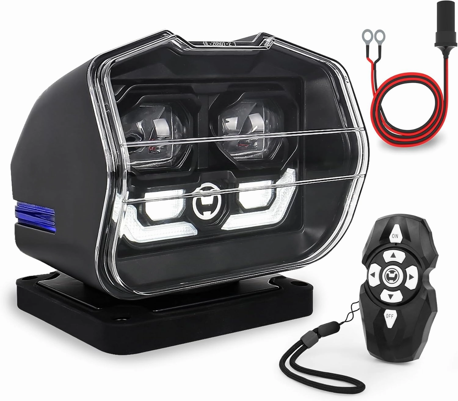 LED Search Light Wireless Remote Control 360° Rotating Searchlight with Strong Magnetic Base&Permanent Mount Automatic Search LED Truck Spot Light for Boat Marine SUV Farm Field