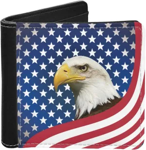 LedBack American Flag Bald Eagle Print Slim Leather Bi-fold Wallet for Men's Credit Card Holder Money Organizer