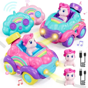 Lehoo Castle Remote Control Car for Toddlers 1-3, 2 Pack RC Cars Unicorn Toys for Girls Age 4-6, Rechargeable Toddler Toys for 3 Year Old Girl, Birthday Gifts for 2 3 4 Year Old Girls