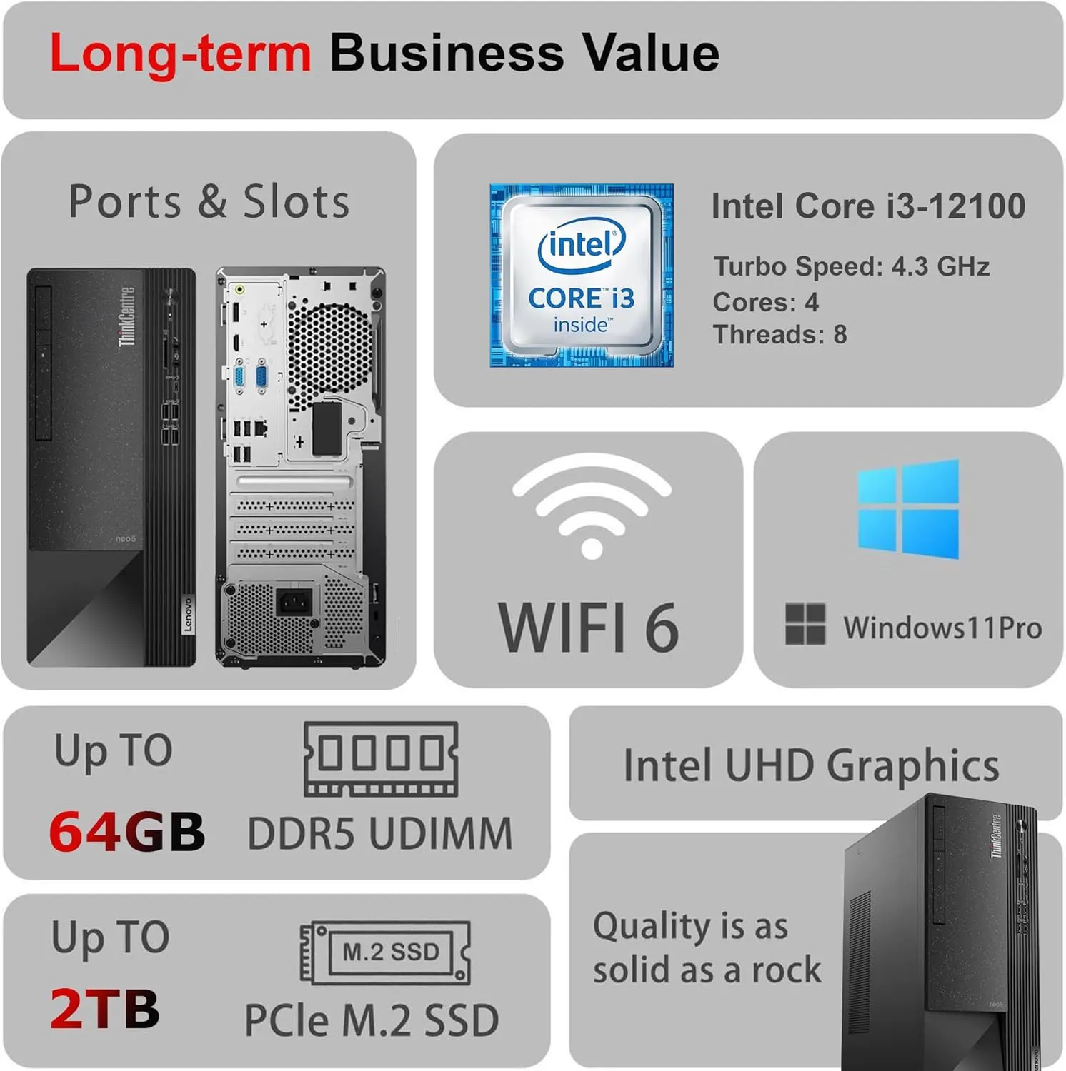 Lenovo ThinkCentre Business Desktop| Intel Quad-Core Processor | 64GB RAM | 1TB SSD & 1TB HDD | Support Upto 3 Monitors | HDMI & USB-C | Ethernet | Wi-Fi | Bluetooth | Keyboard & Mouse| Windows 11 Pro