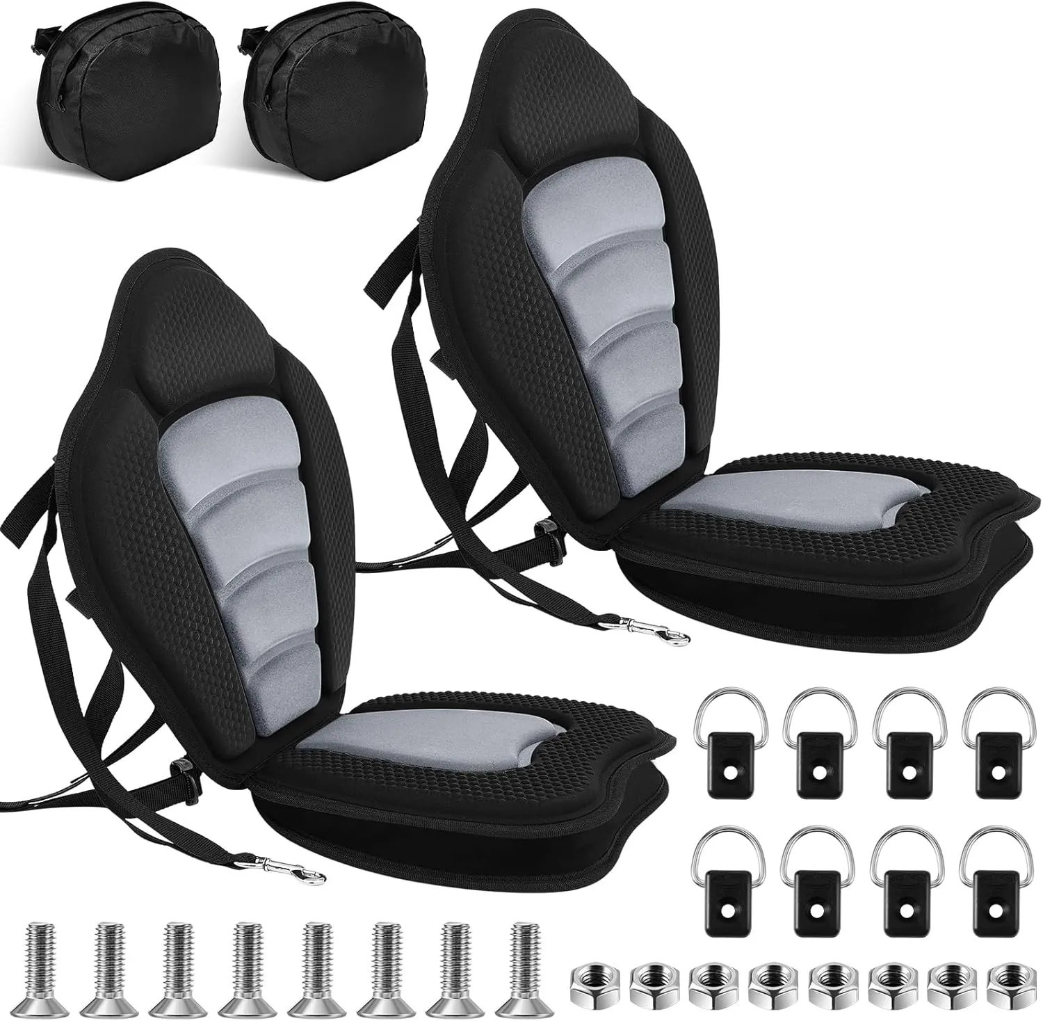 Lewtemi 2 Set Thicken Kayak Seat with Back Support Canoe Paddle Board Seat with Detachable Storage Bag Adjustable Sit on Top Paddleboard Cushion for Kayaking Canoeing Rafting
