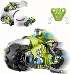 Liberty Imports 2.4Ghz RC Motorcycle Remote Control Stunt Drift Bike Racing Vehicle - 1/10 R/C High Speed Cyclone Motorbike and Riding Figure with 360° Spinning Wheels Action (Green)