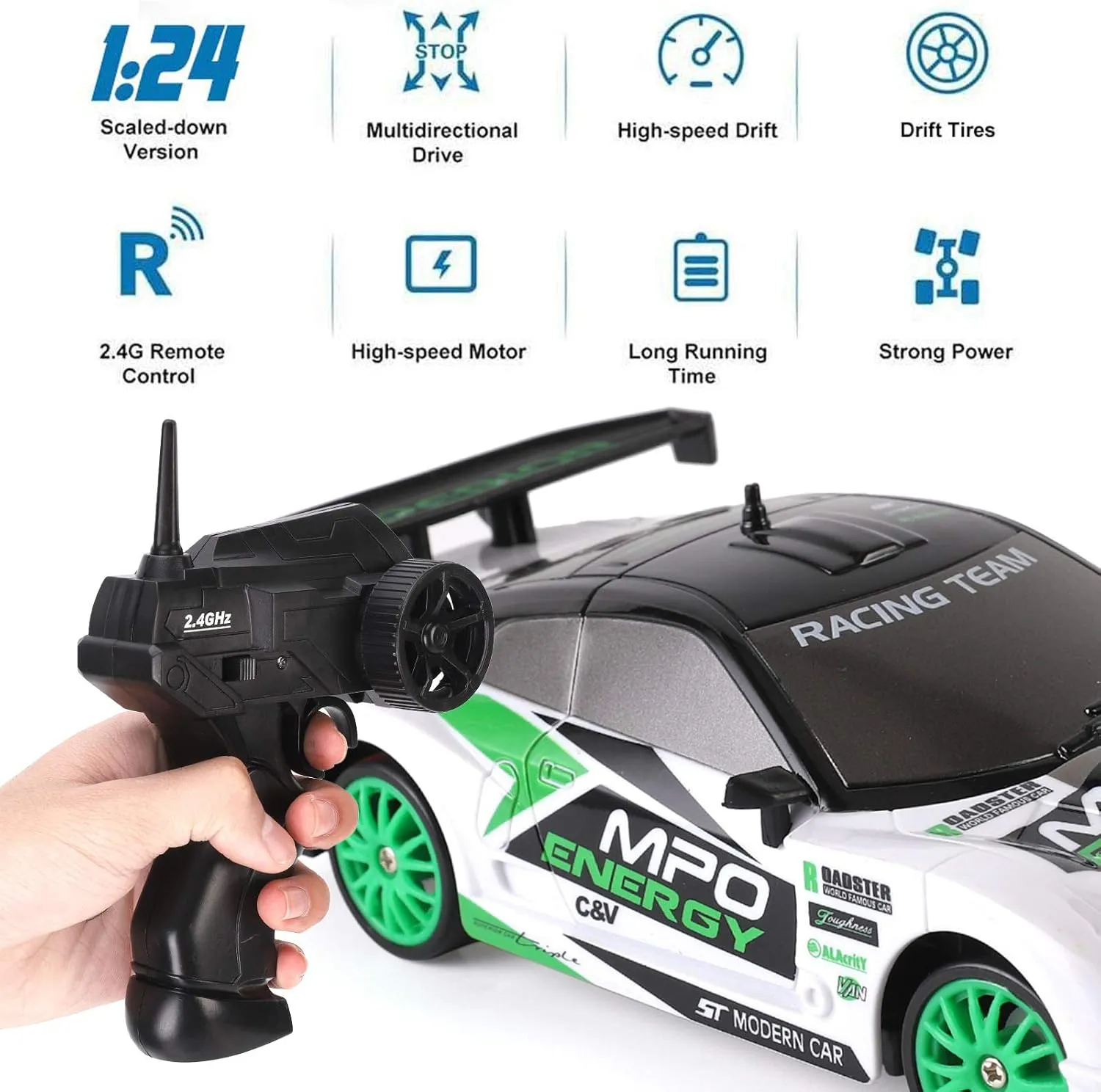 Liberty Imports RC Drift Car 1/24 2.4GHz 4WD Remote Control Sport Racing On-Road Vehicle with LED Light, Batteries and Drift Tires (Style 2)
