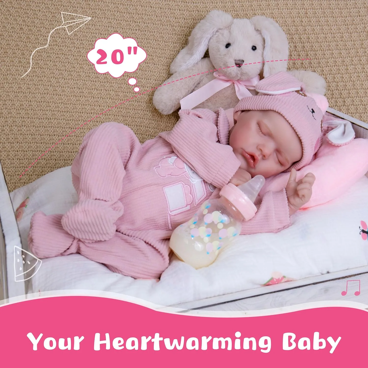 Lifelike Reborn Baby Dolls Girl - 20-Inch Realistic Baby Doll Full Body Vinyl Sleeping Baby Dolls That Look Real with Toy Accessories Gift Set for Kids Age 3 , Cute Girls