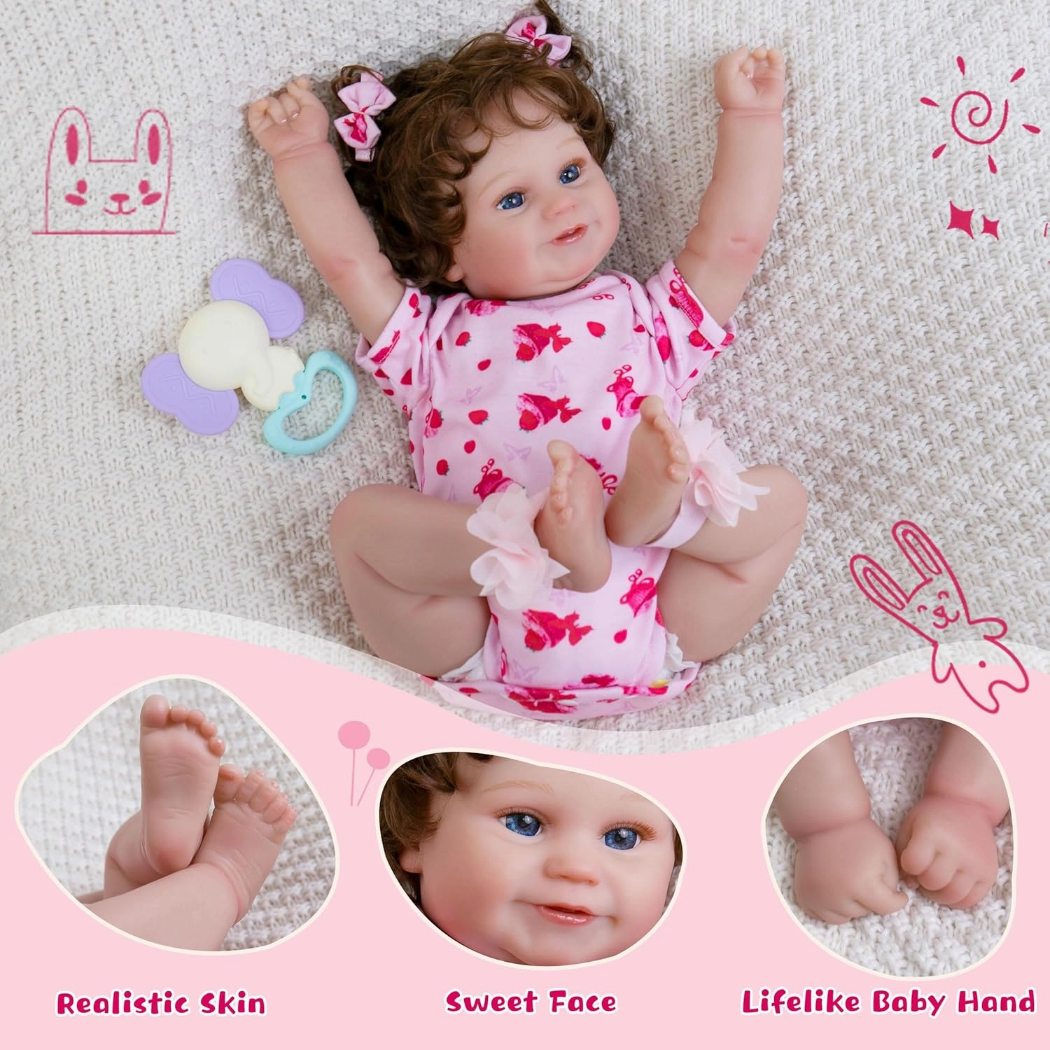Lifelike Reborn Baby Dolls Girl-20- Inch Realistic Baby Doll with Hair Baby Doll That Looks Real Girl Cloth Body Newborn with Complete Accessories for Kids 3 , Lovely& Pretty Girls